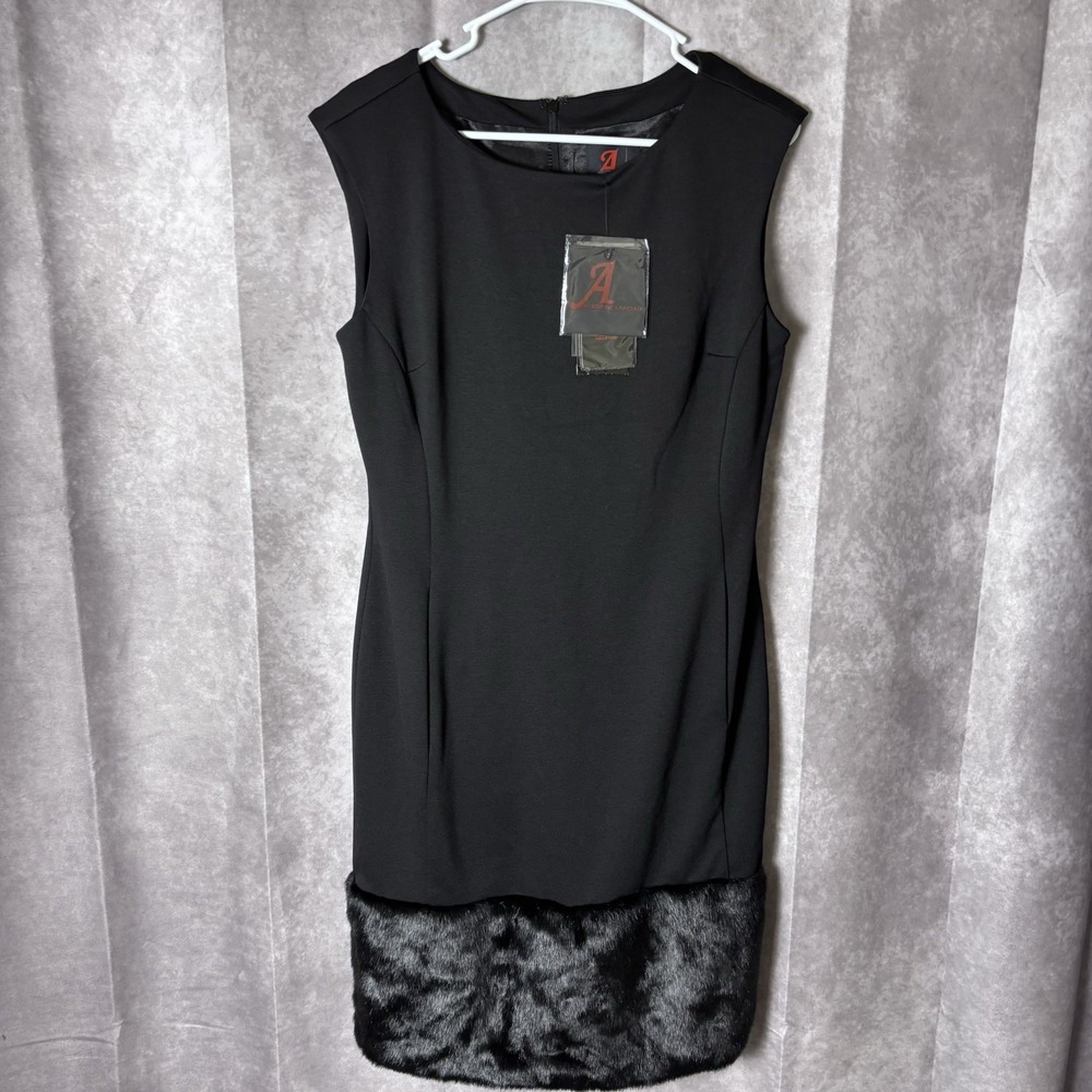 NEW Adrienne Landau Little Black Dress Faux Fur Shirt Hem Sleeveless Medium